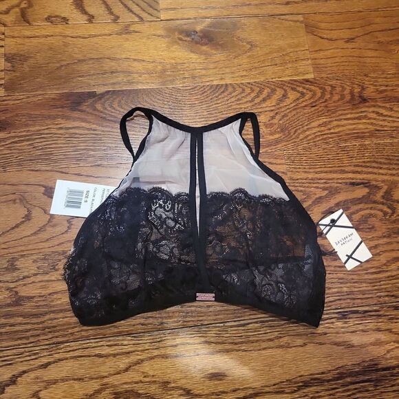 Daydream Nation Lace Keyhole Bra Black Pink Sheer NWT Dolls Kill Small - Picture 1 of 2